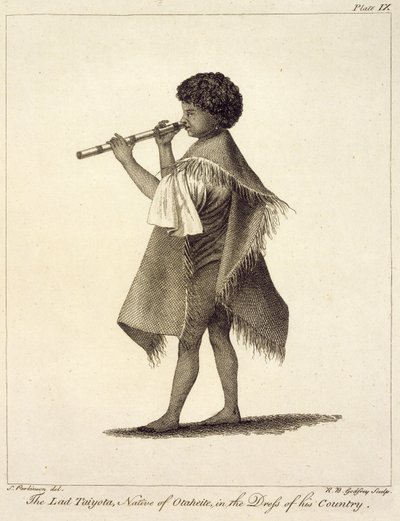 Il ragazzo Taiyota, nativo di Otaheite, nel vestito del suo paese, inciso da R.B. Godfrey, tavola 9 da 